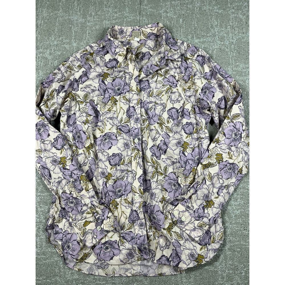 Duluth Trading Purple Multi Color Floral Button Down Long Sleeve Size M Cotton